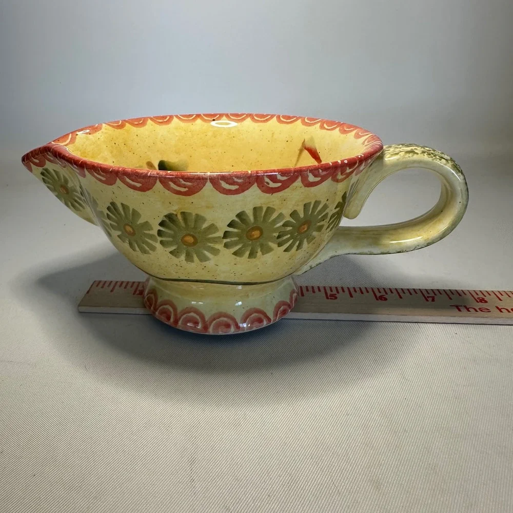 Italica Ars Handpainted Gravy Sauce Pitcher Yellow & Red Sponged Leaves Fruit